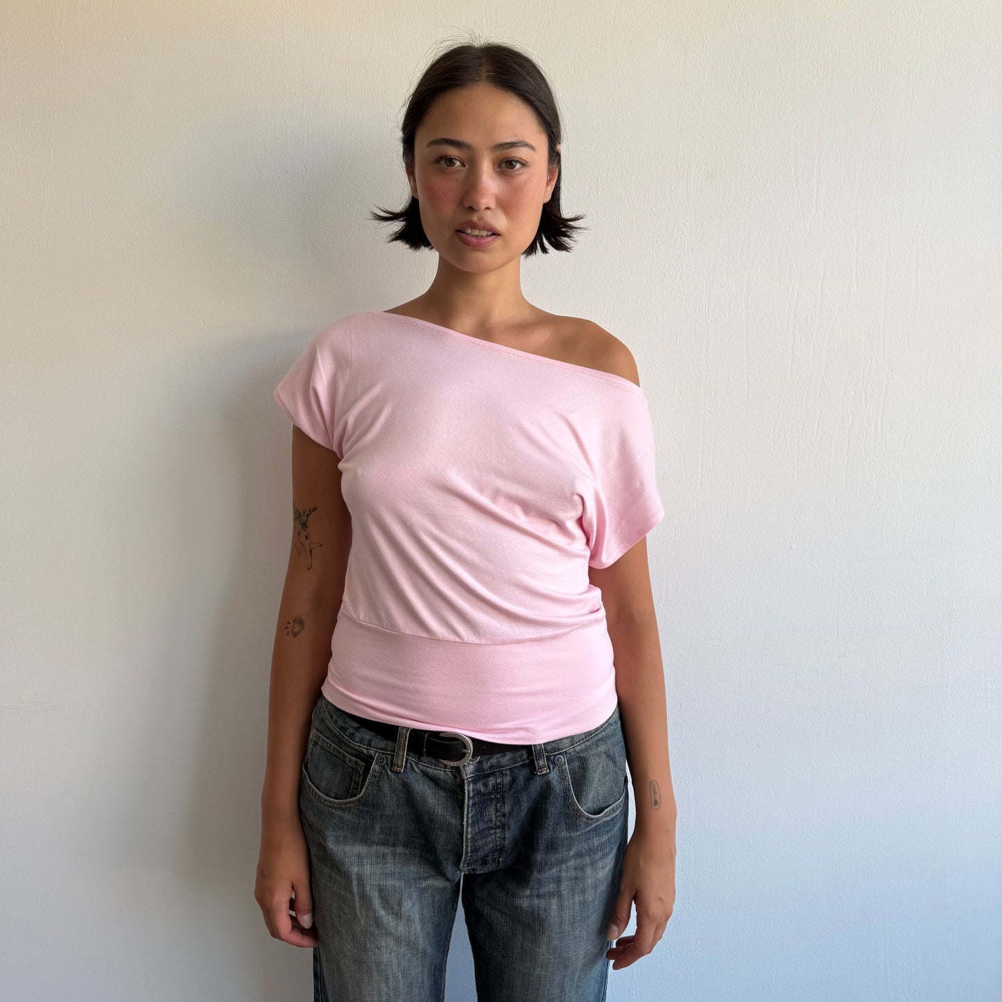 Baby pink slouchy Bardot tshirt - Size S