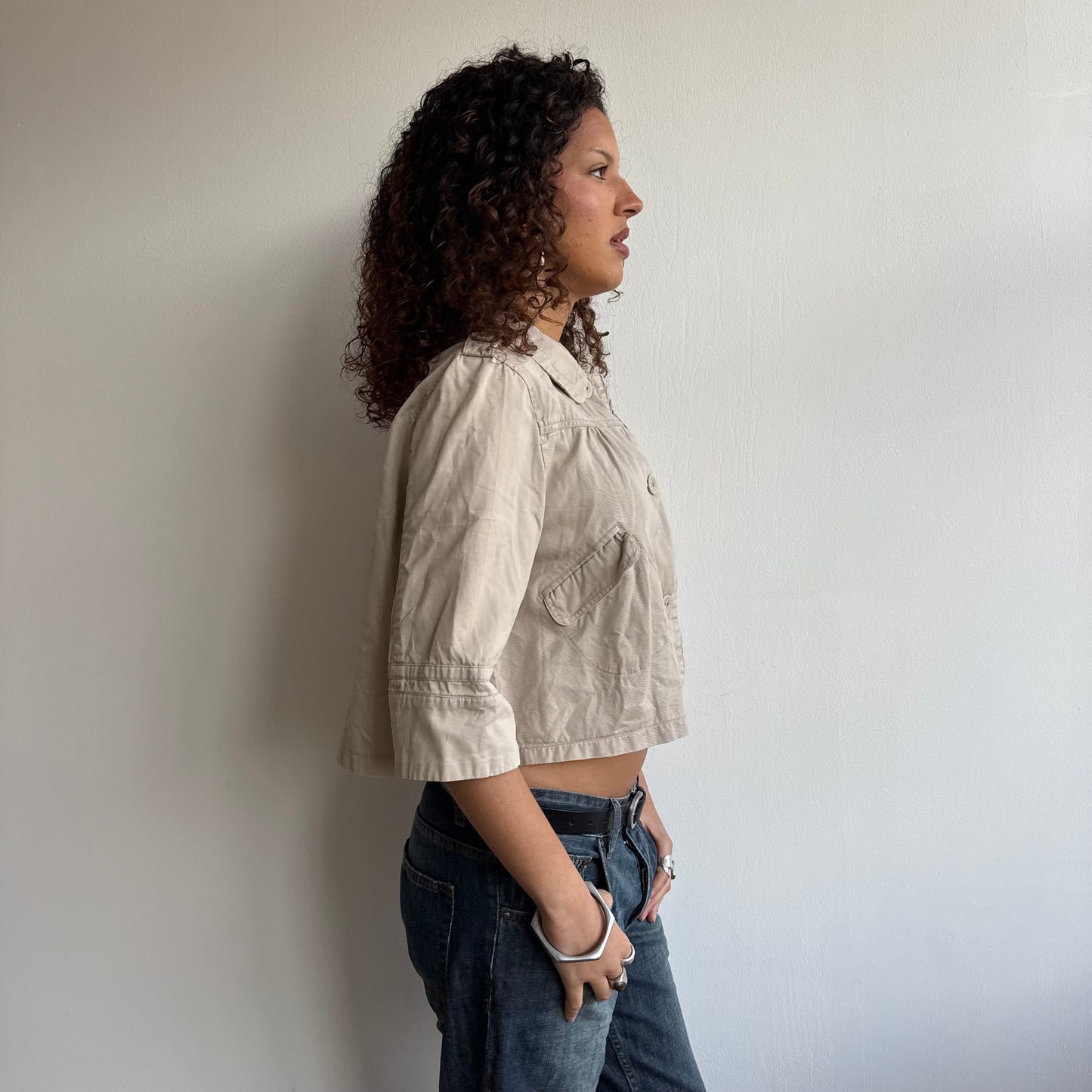 Beige 3/4 sleeve swing coat - Size S