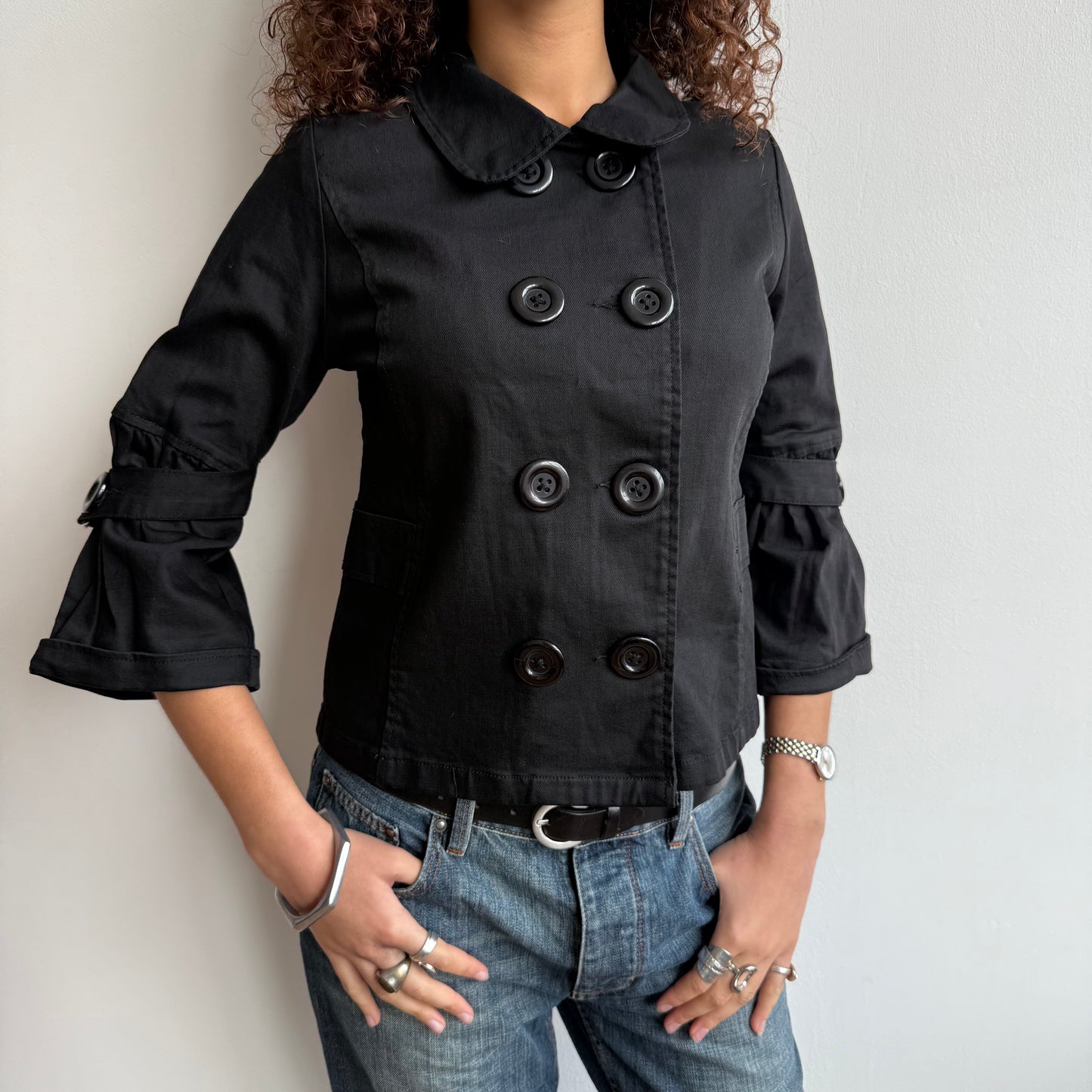 Black 3/4 sleeve peacoat - Size S
