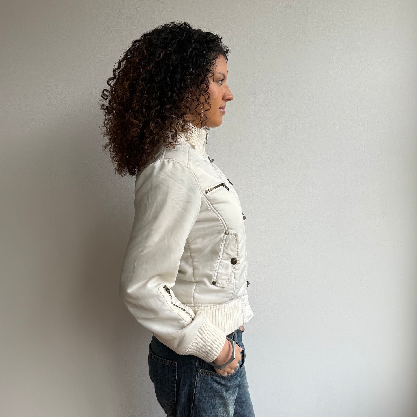 White fireman’s clasp bomber - Size S