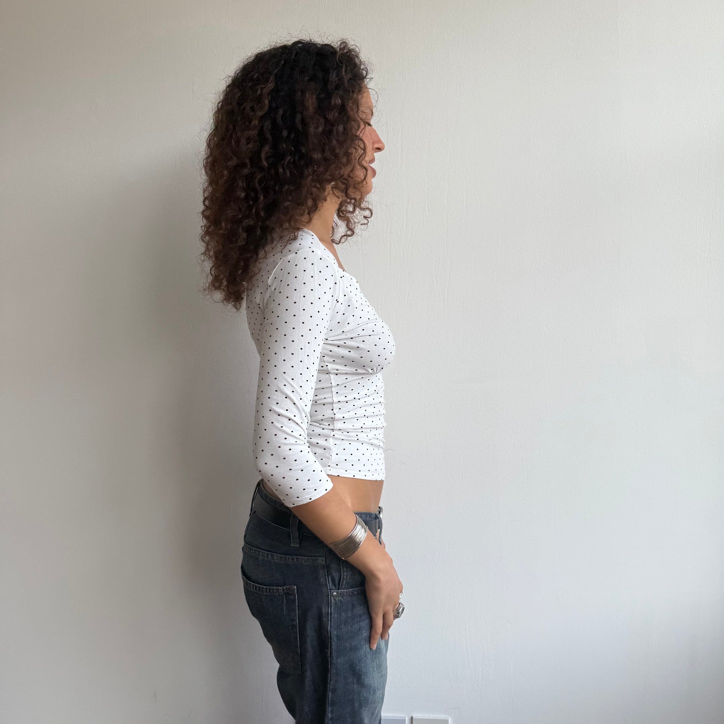 White micro polka dot wrap top - Size S