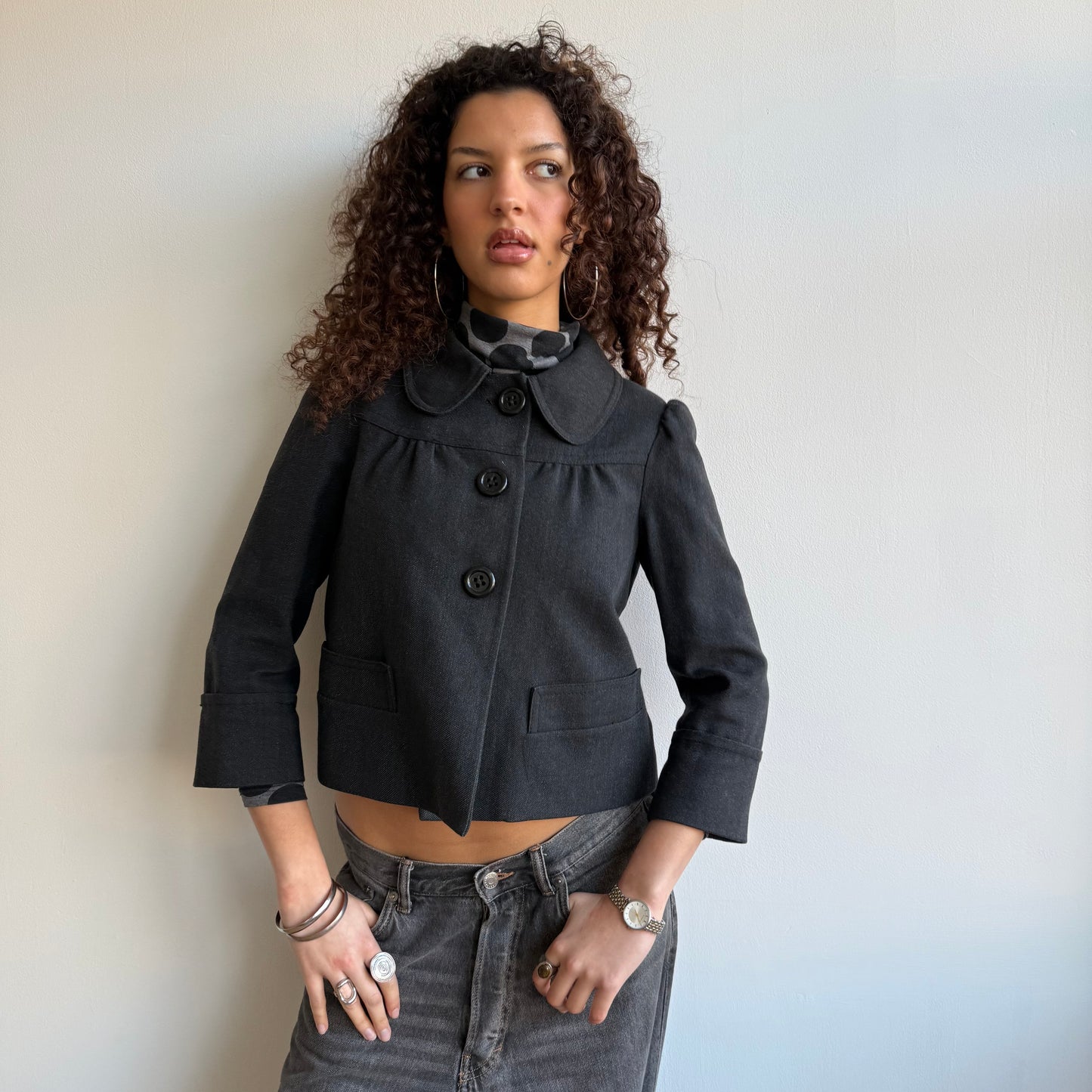 Grey round collar peacoat - Size S