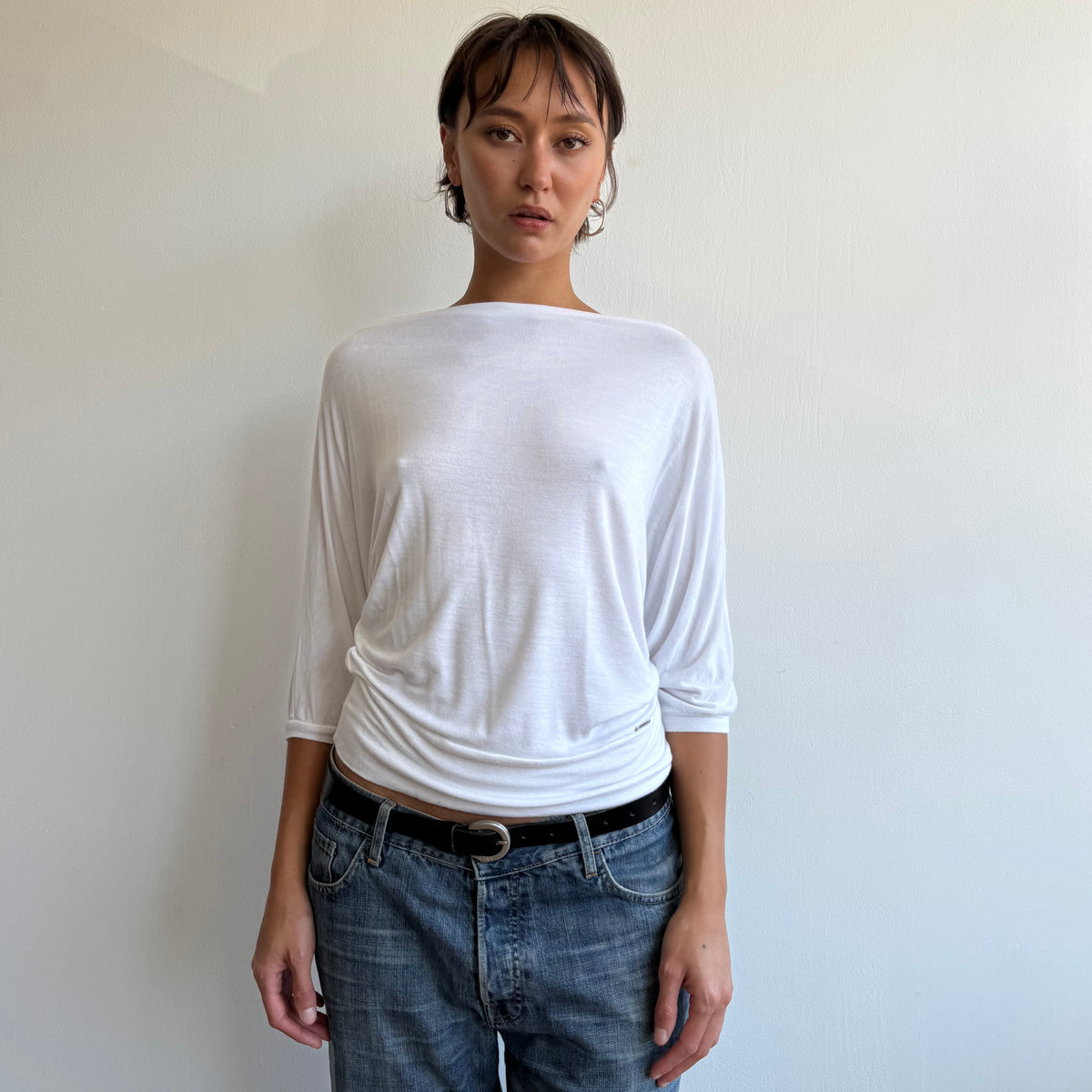 White slouchy batwing top - Size S-M