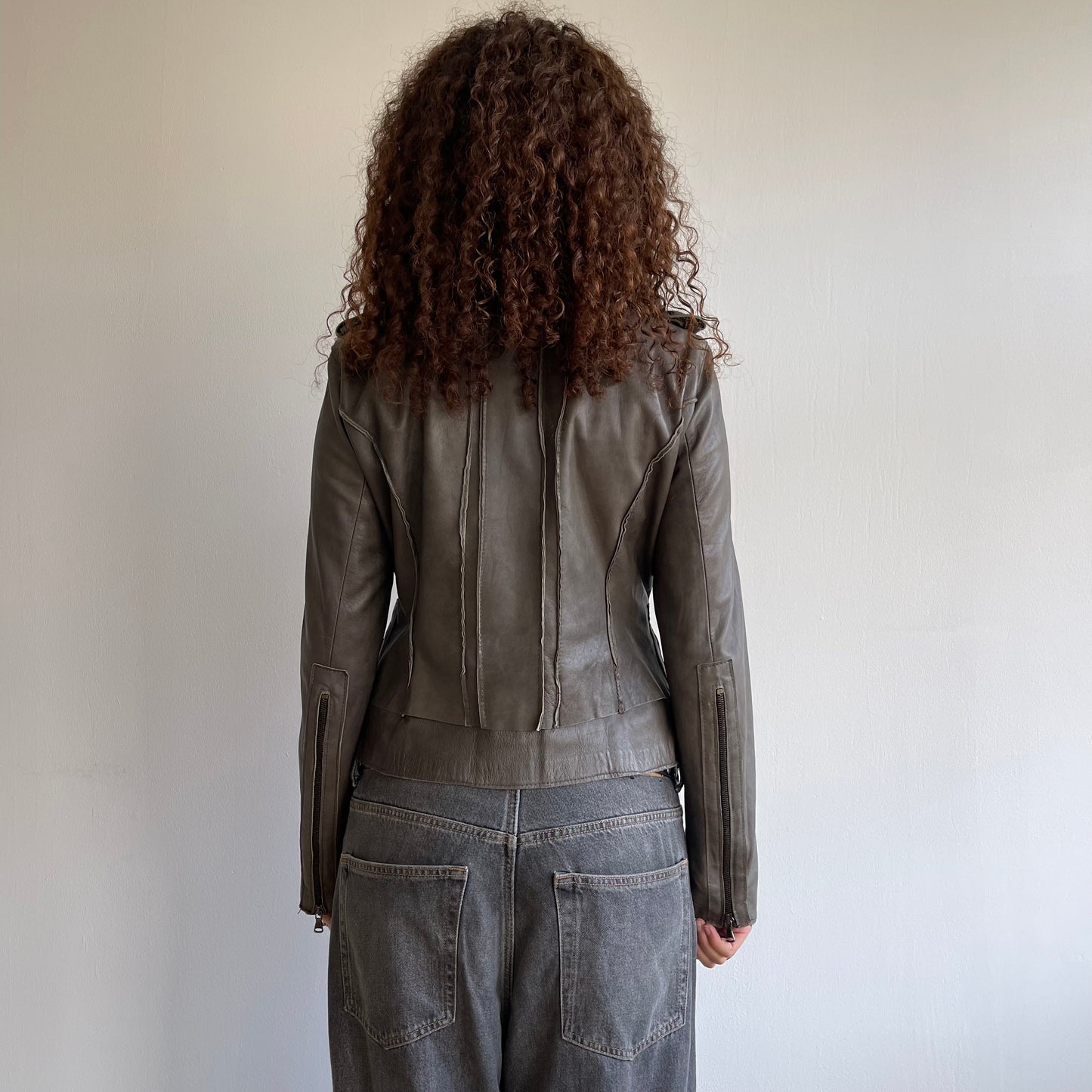 Grey leather moto jacket - Size S