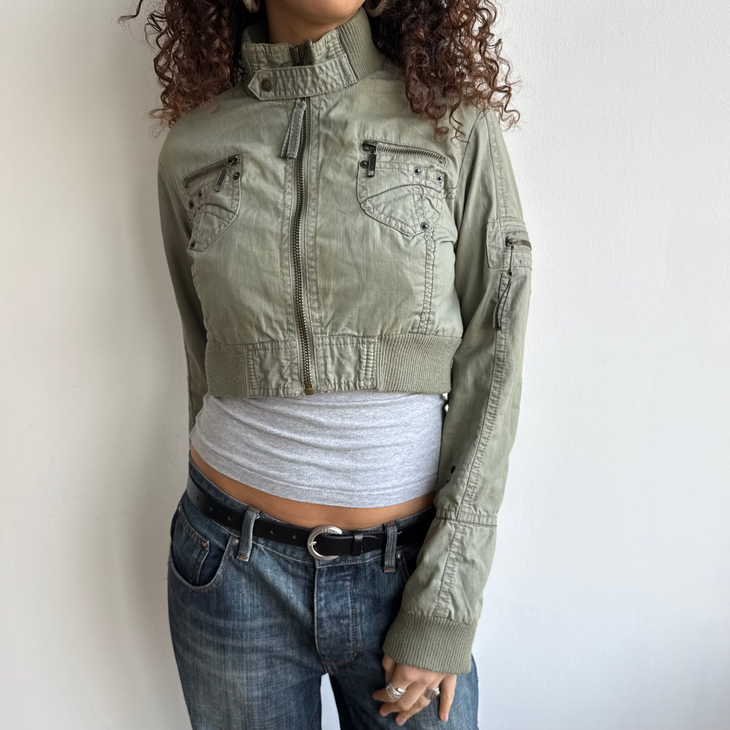 Khaki cargo cropped jacket - Size M