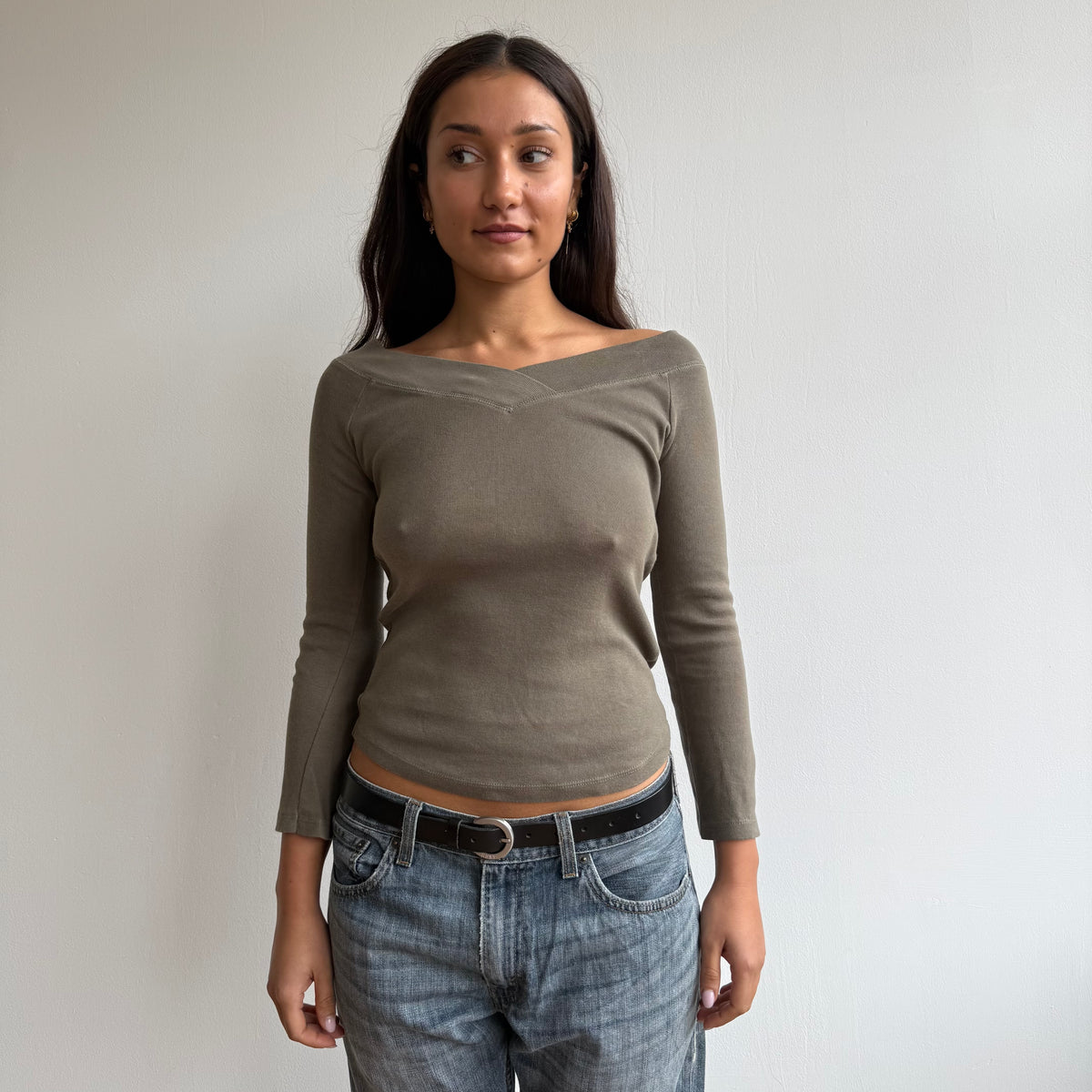 Khaki 3/4 sleeve top - Size S