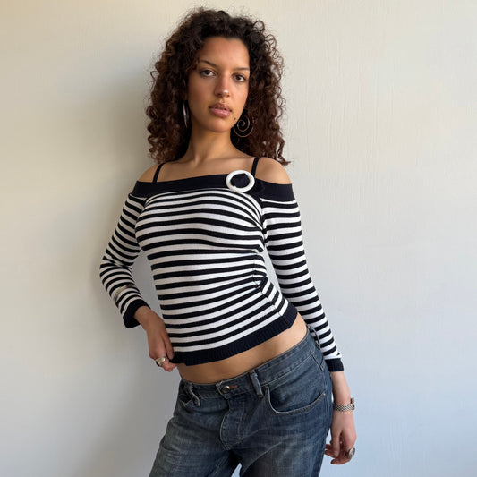 Navy o-ring bardot knit - Size XS
