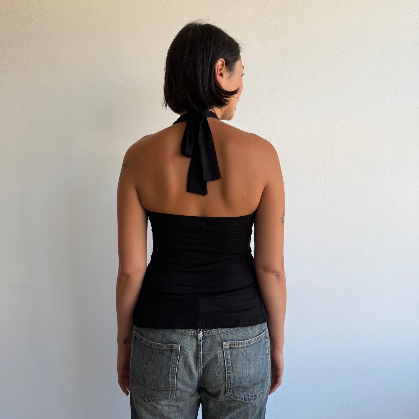 Black bandeau button halter top - Size S