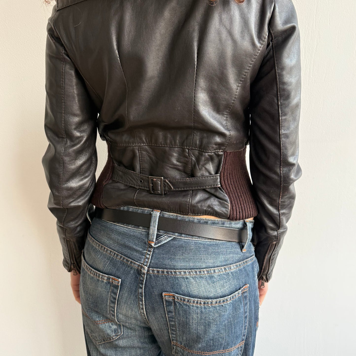 Brown leather buckle jacket - Size S