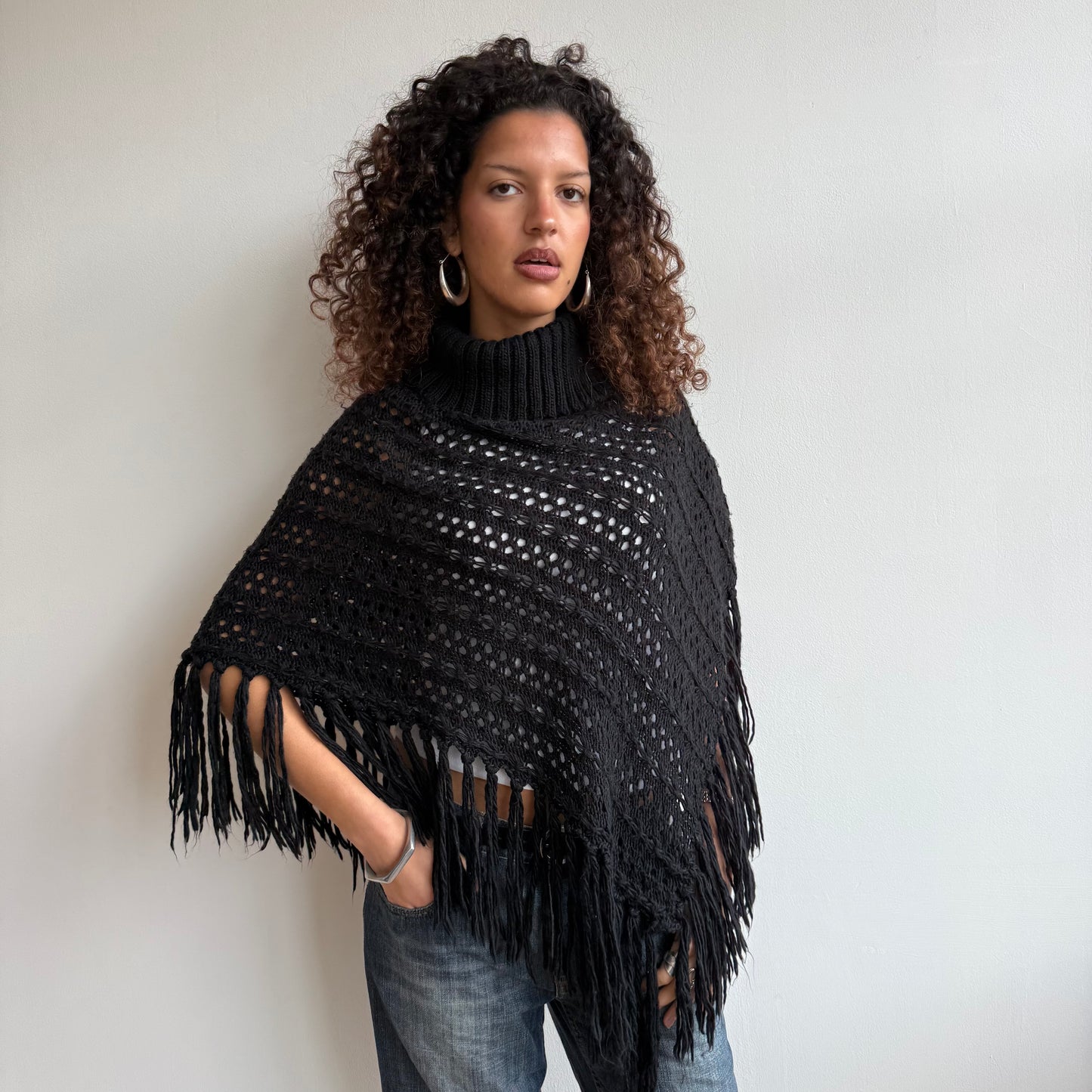 Black roll neck poncho - Size S