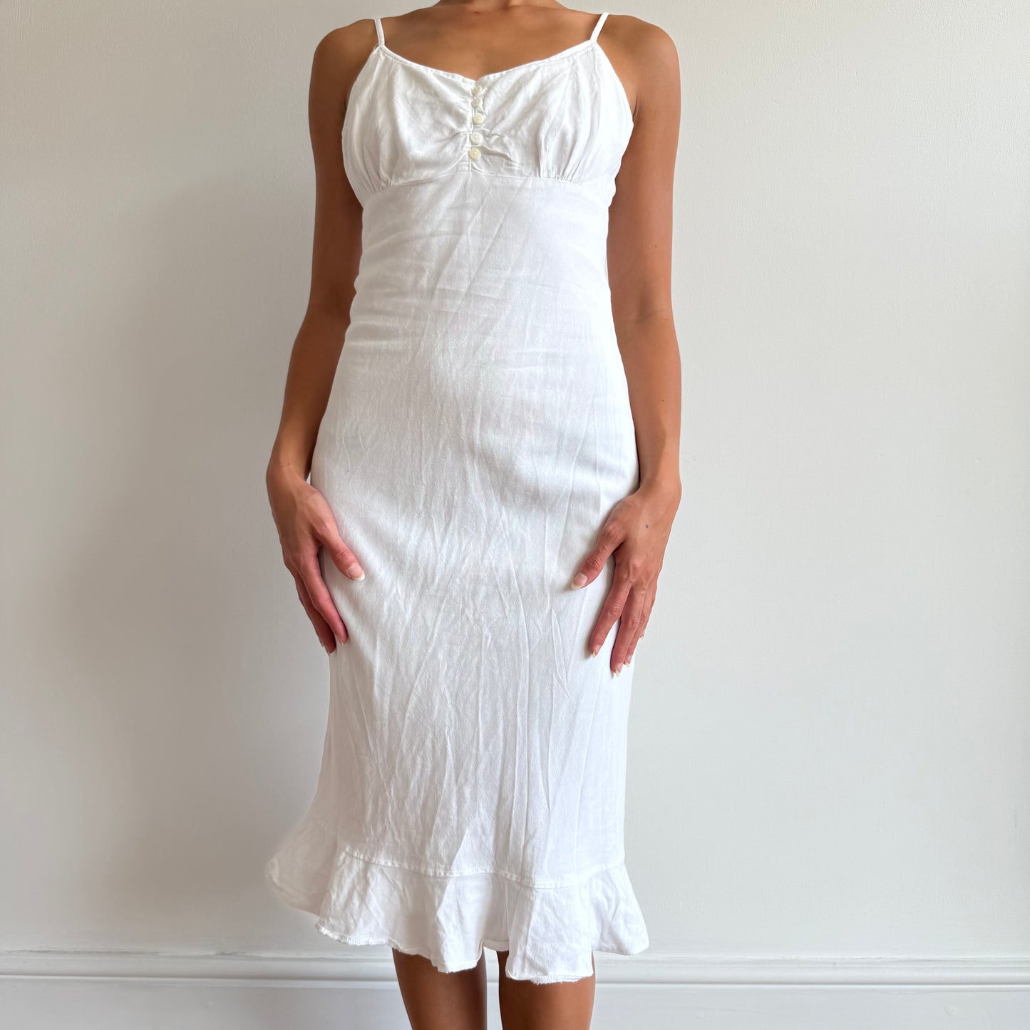White linen midi milkmaid dress - Size S
