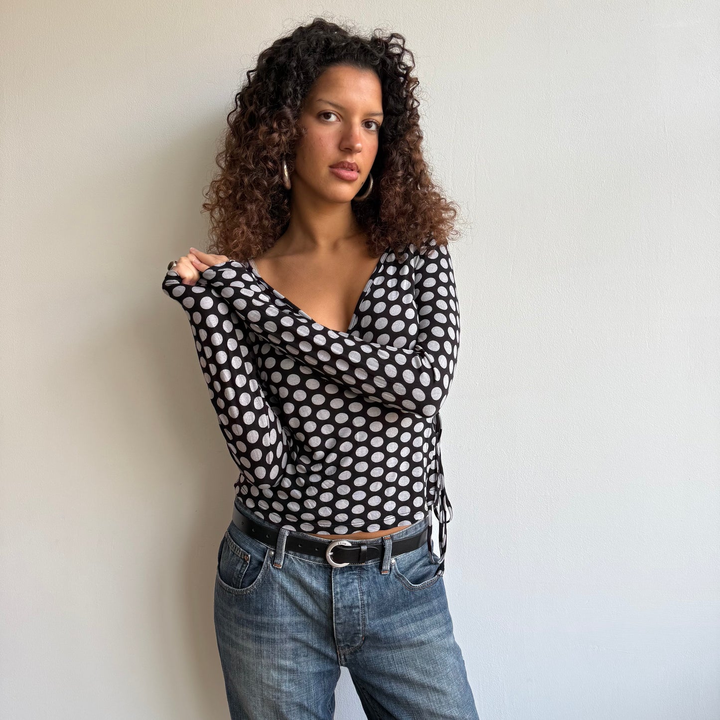 Polka dot wrap tie side top - Size M