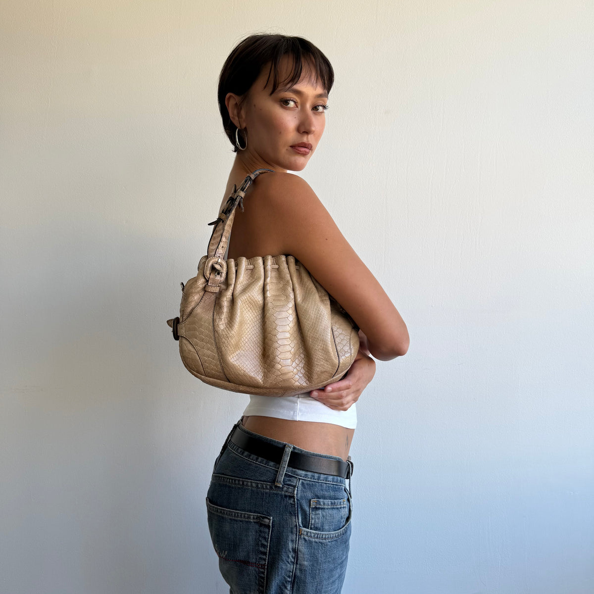 Beige snakeskin bag - One Size