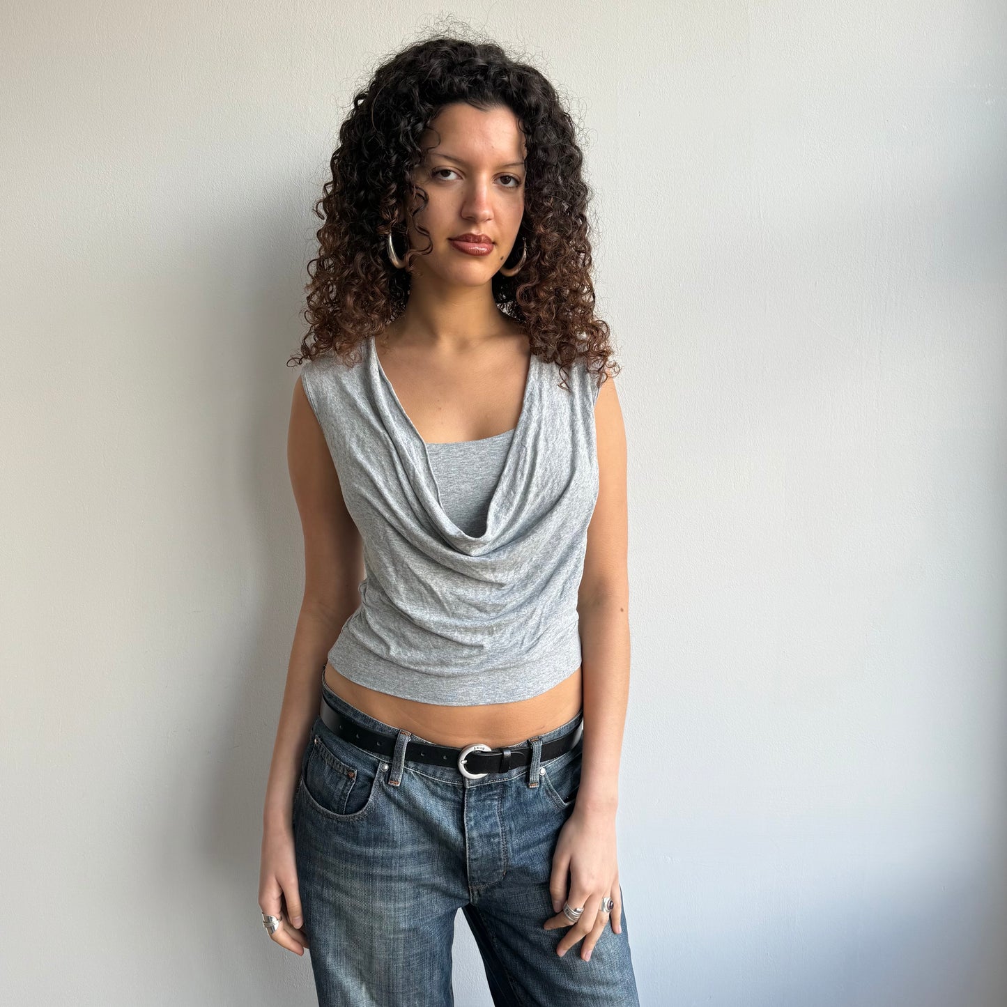 Grey double layer slouchy top - Size S