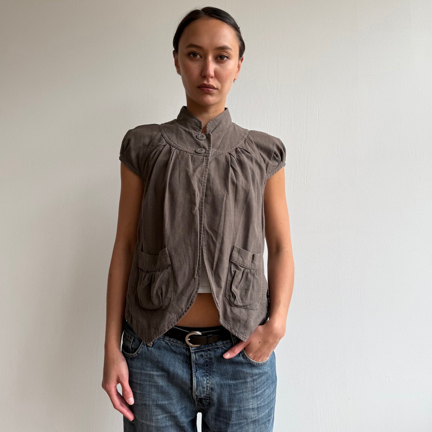 Khaki short sleeve peacoat - Size S