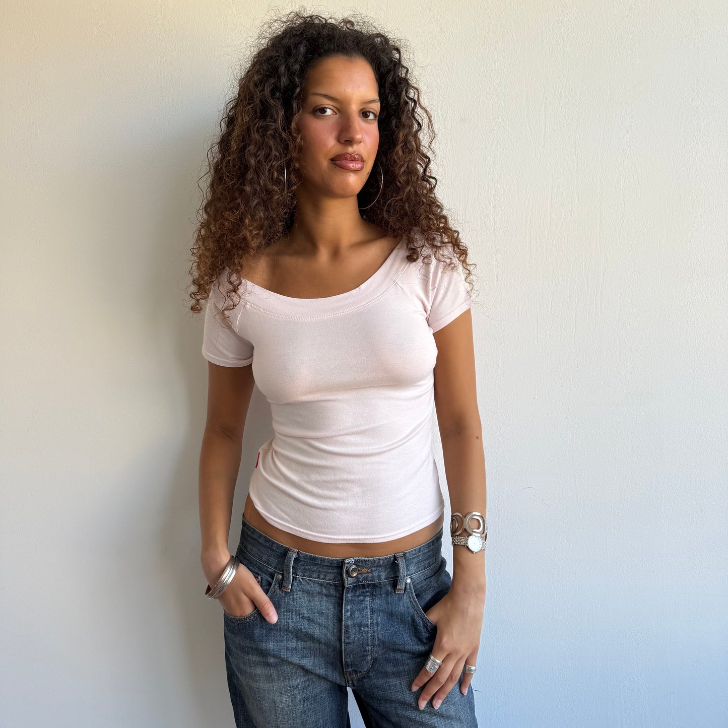 Pink bardot top - Size S/M