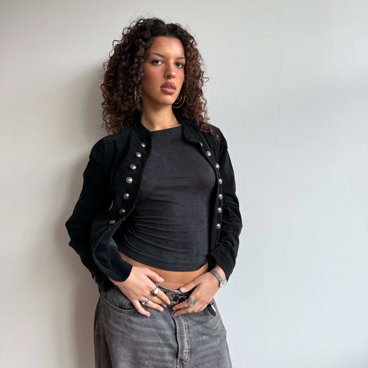 Black velvety military jacket - Size S