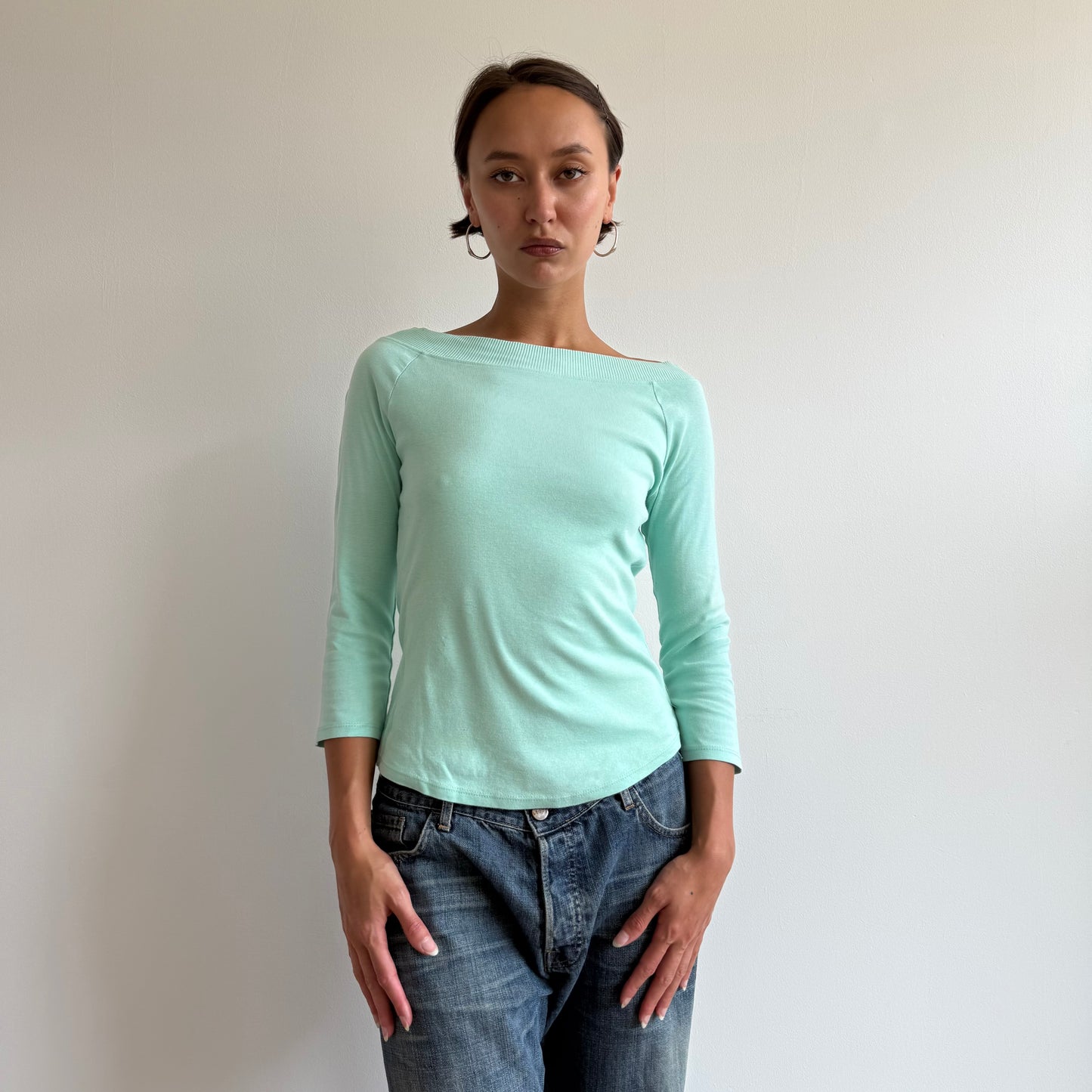 Mint Bardot 3/4 sleeve top - Size M