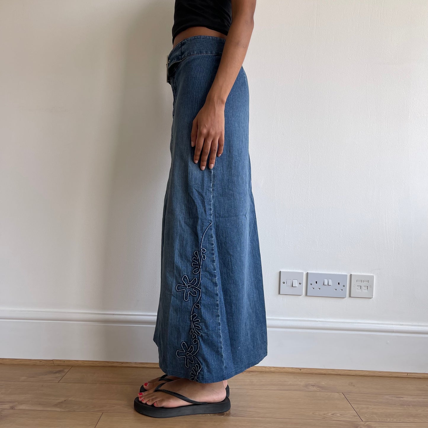 Denim belt midi skirt - Size XS