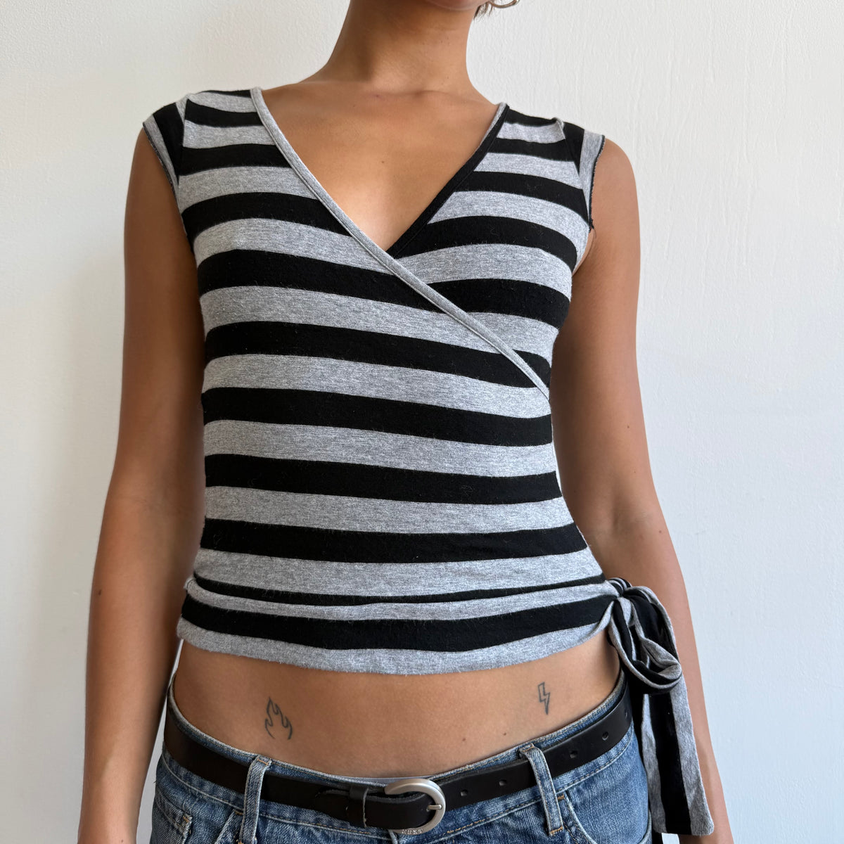 Black + grey striped ballet top - Size XS