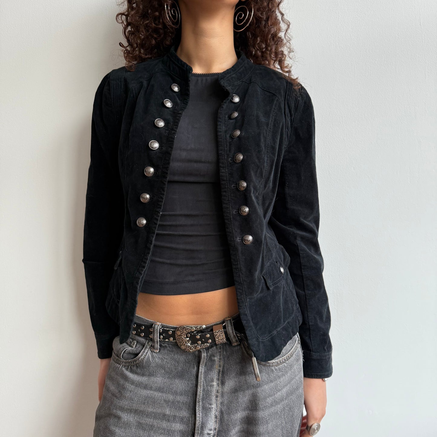 Black velvety military jacket - Size S