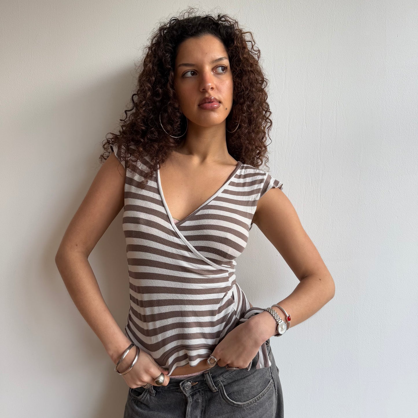 Light brown stripe top - Size S