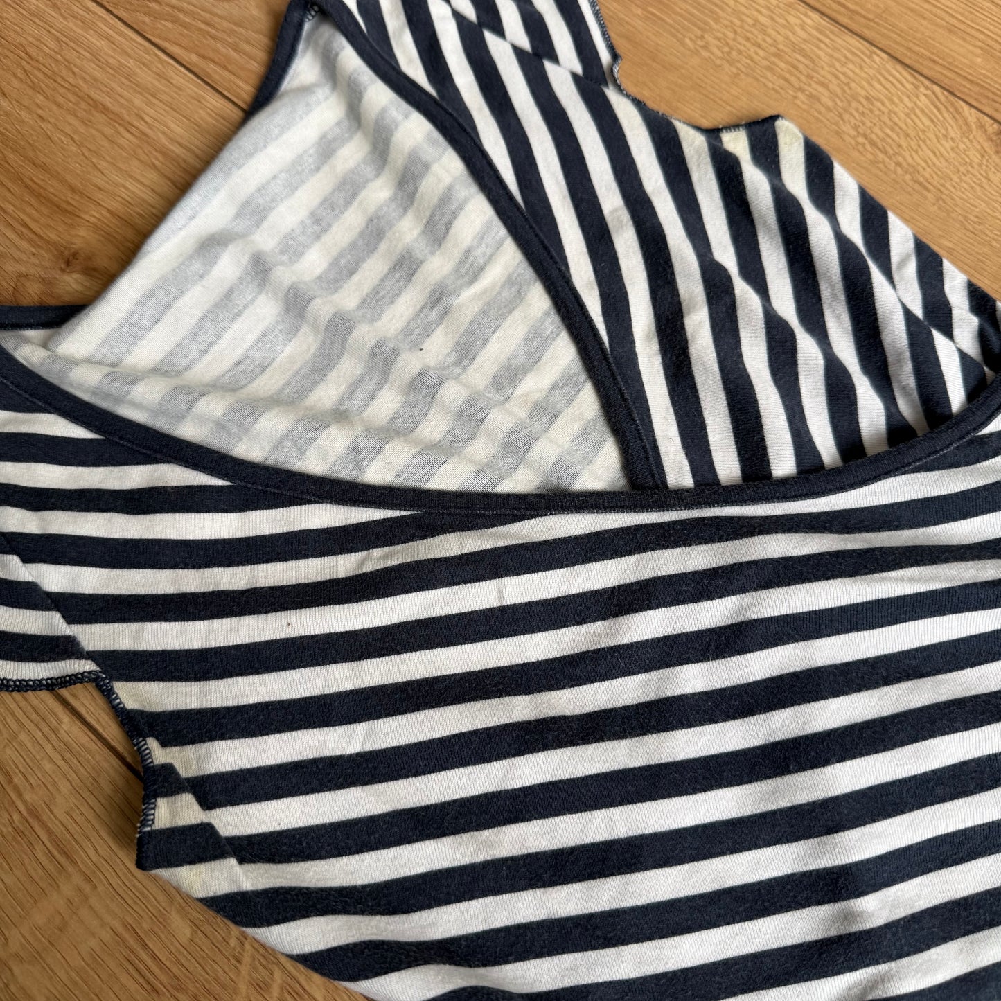 Navy + white stripe wrap top - Size S
