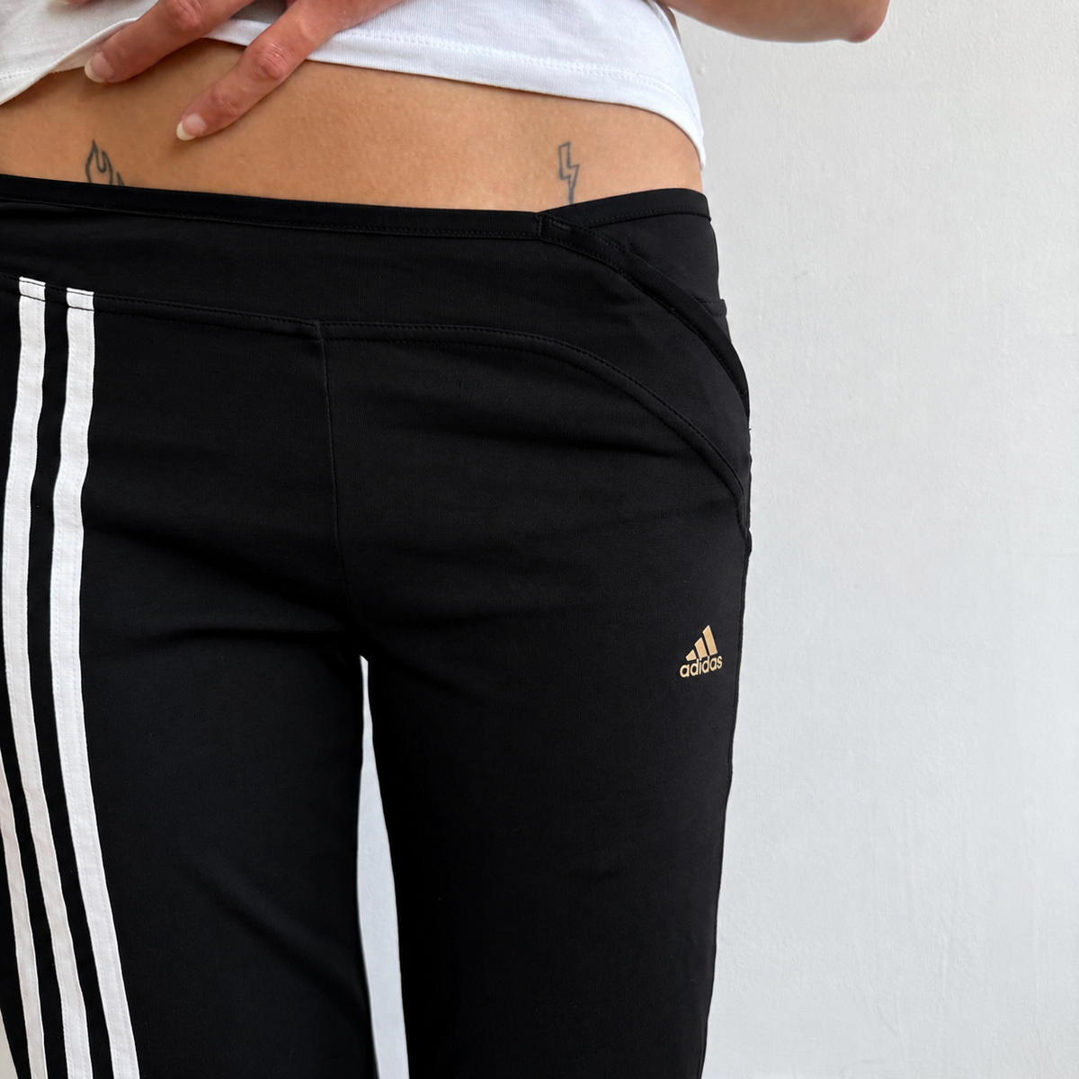 Black Adidas stripe flared yoga pants - Size S