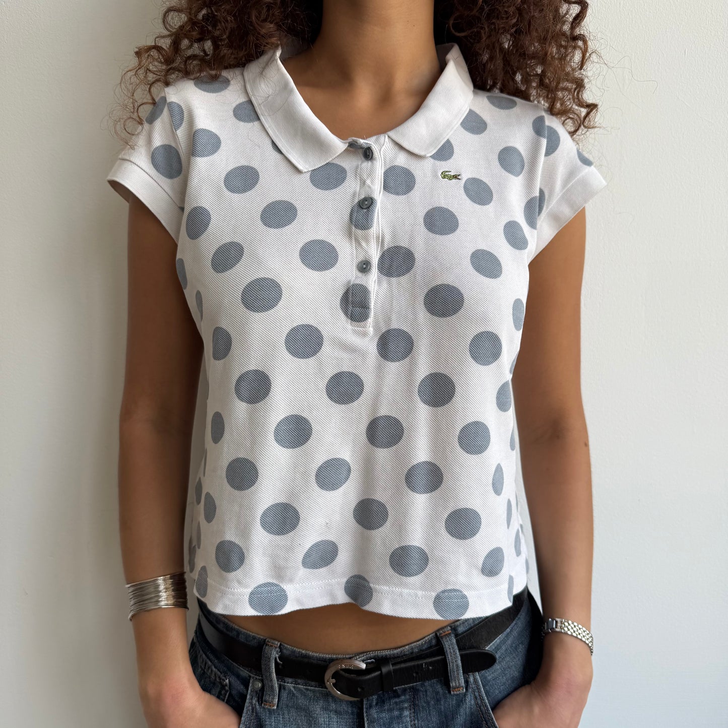 White polka dot Lacoste polo - Size S/M