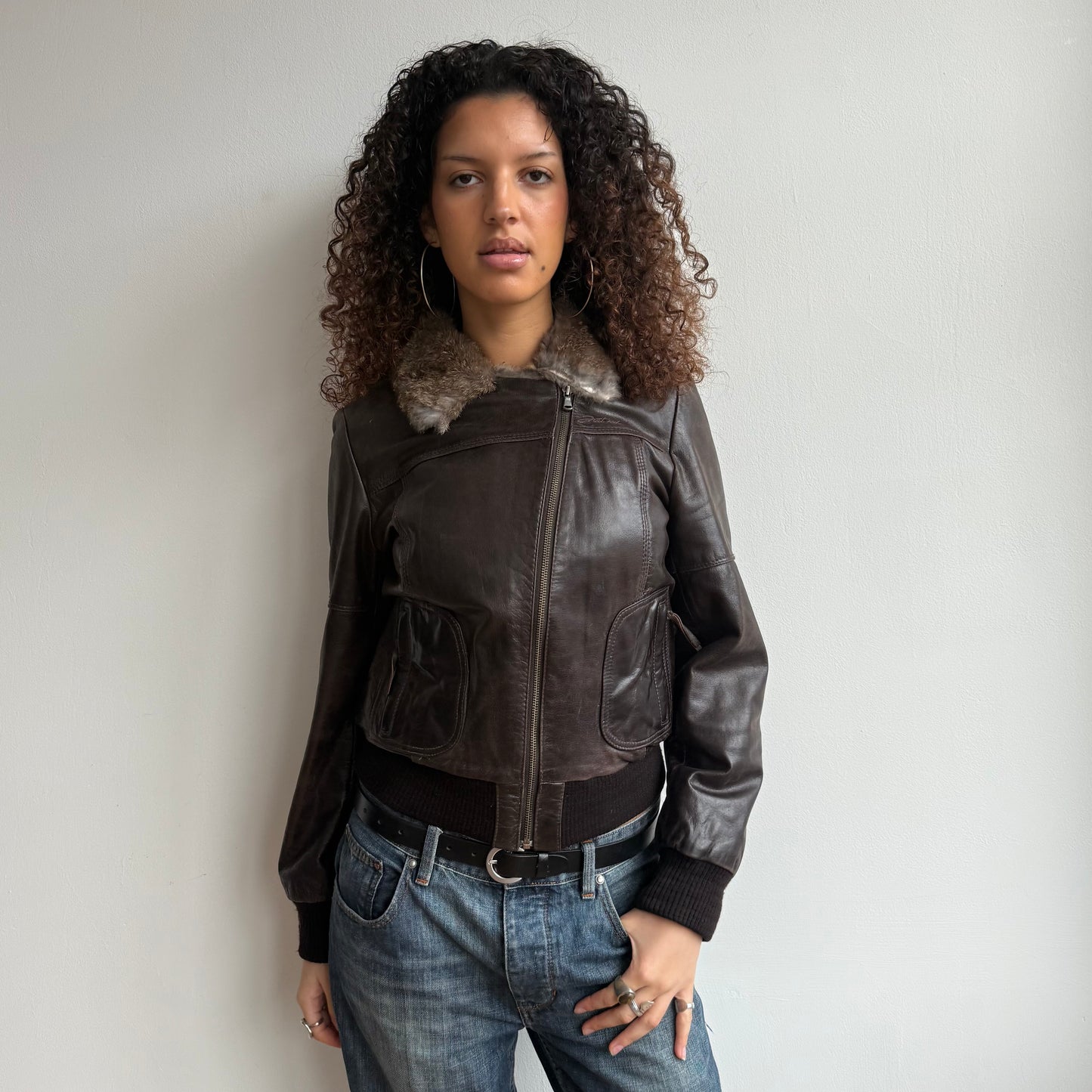 Leather + fur moto jacket - Size M