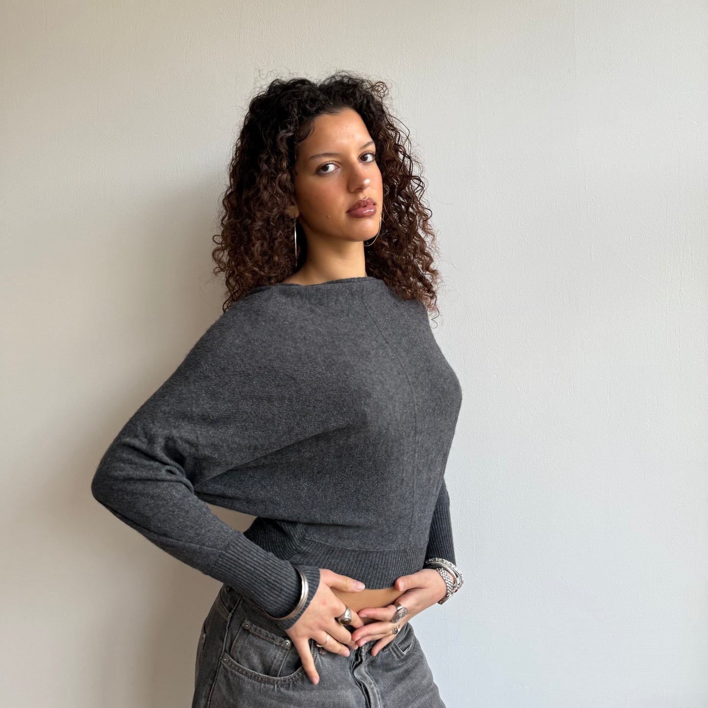 Grey slouchy batwing knit - Size XS