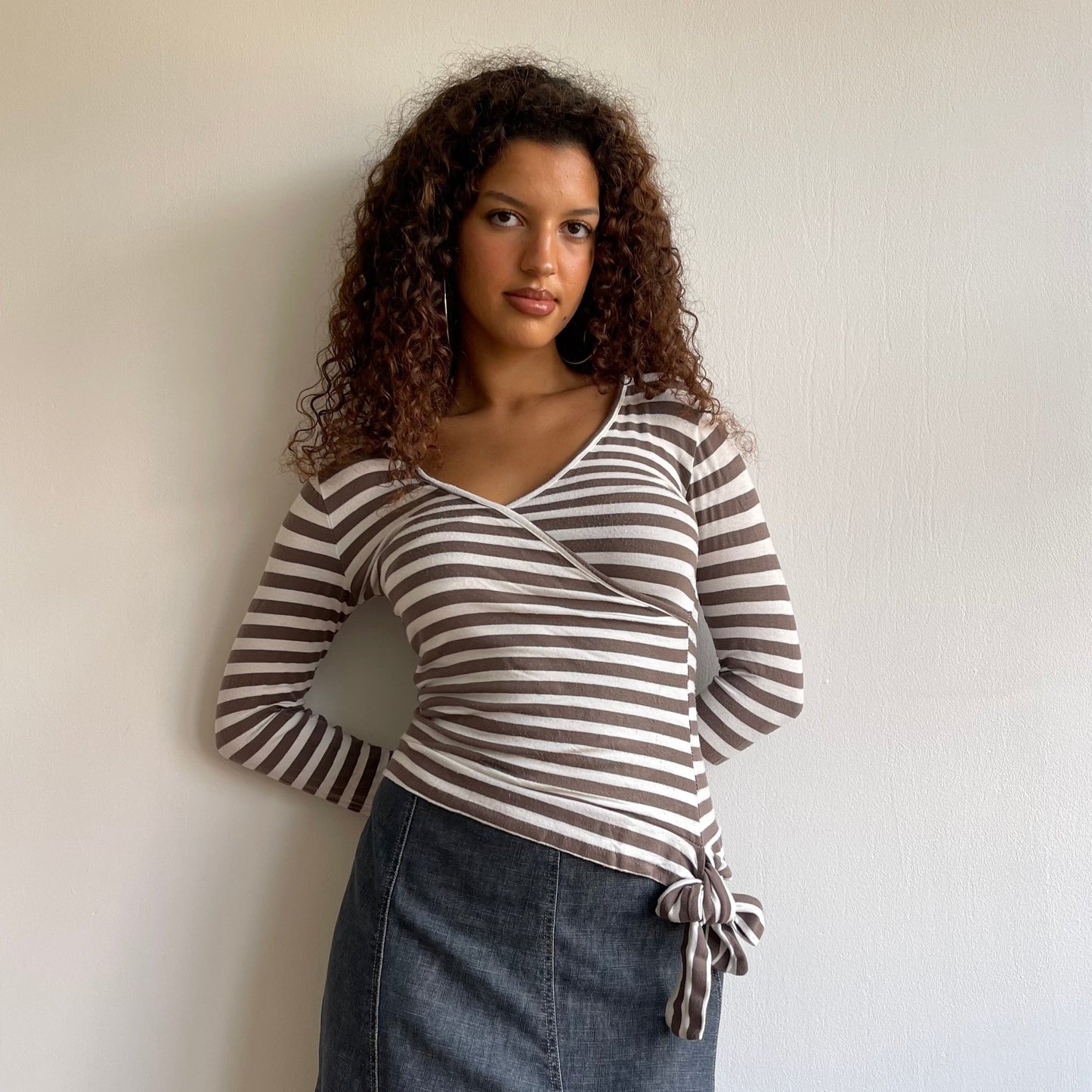 Brown stripe long sleeve top - Size S