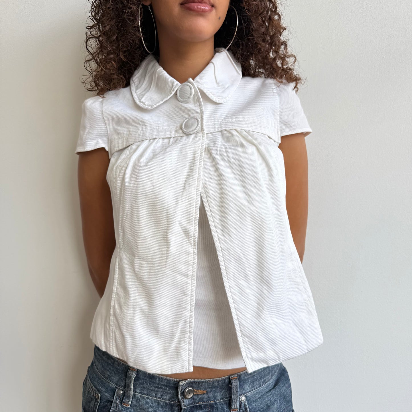 White short sleeve button peacoat - Size S + M