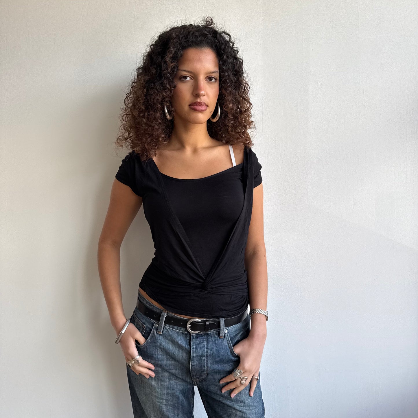 Black wrap twist cowl top - Size S