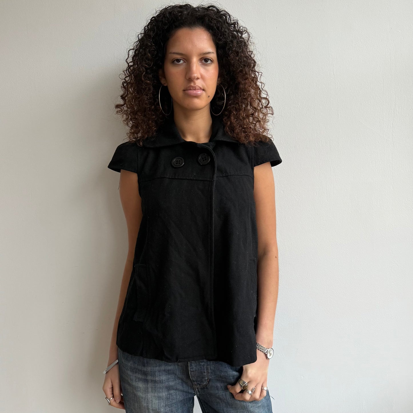 Black short sleeve peacoat - Size L