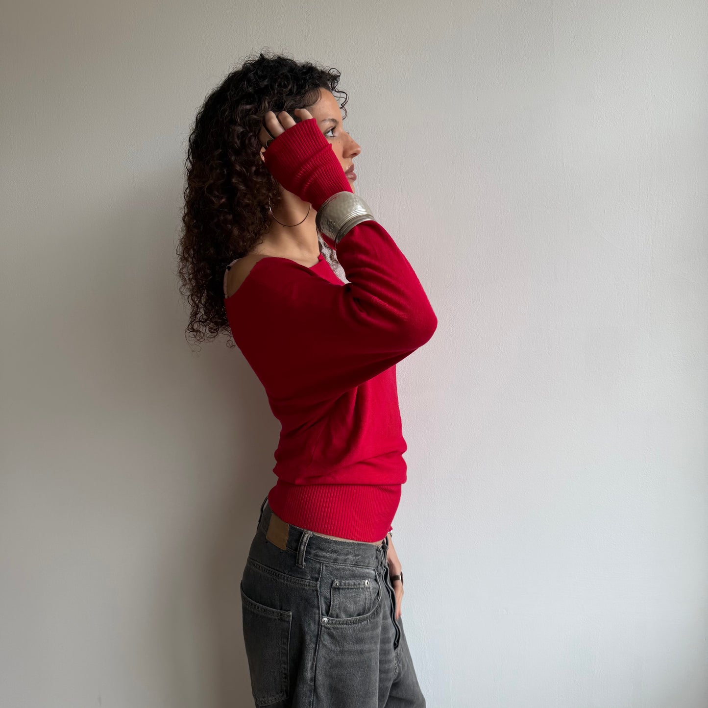 Cherry red slouchy knit jumper - Size S-M
