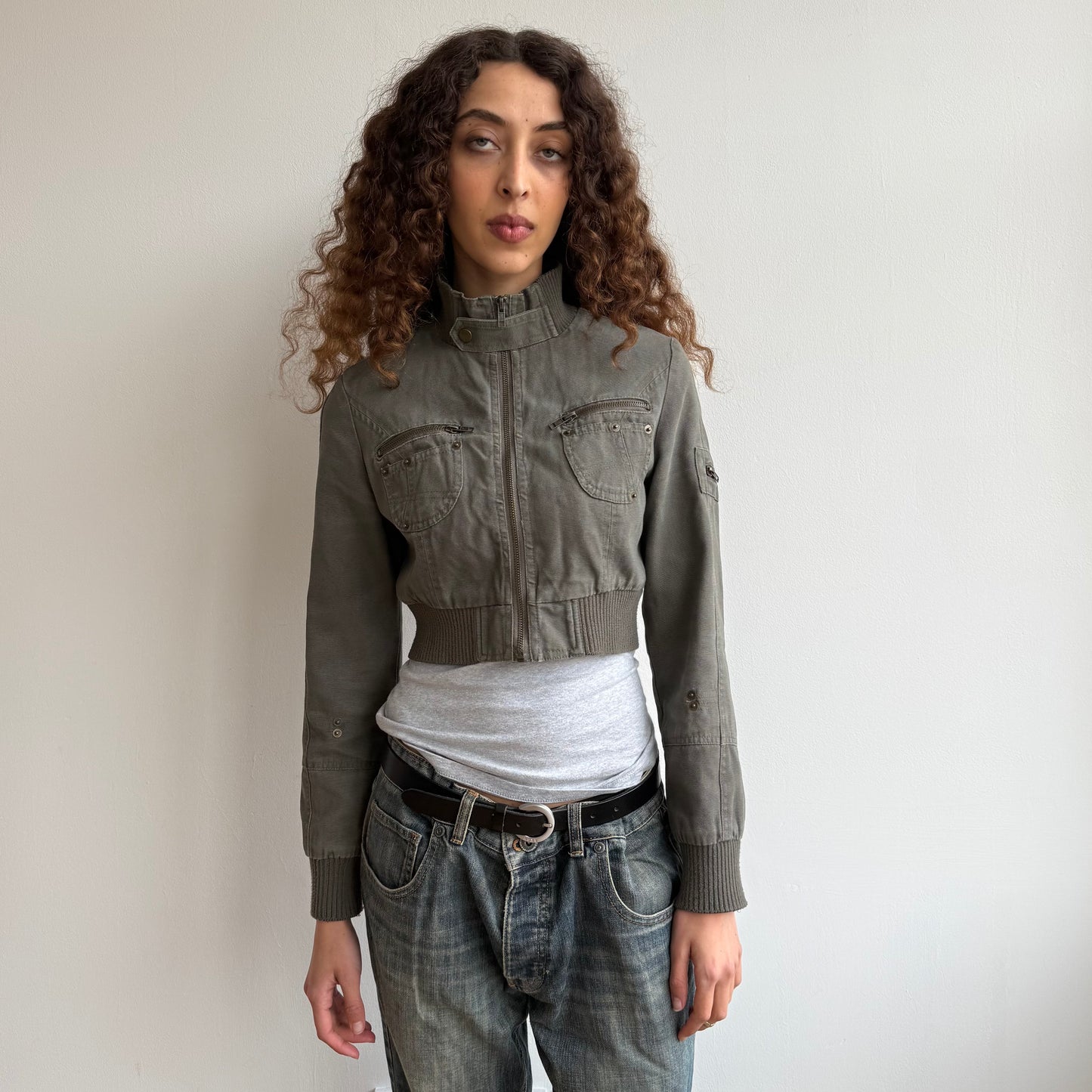 Khaki cargo cropped jacket - Size S