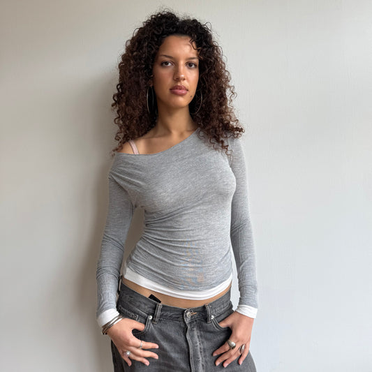 Grey double layer fine knit top - Size S + M