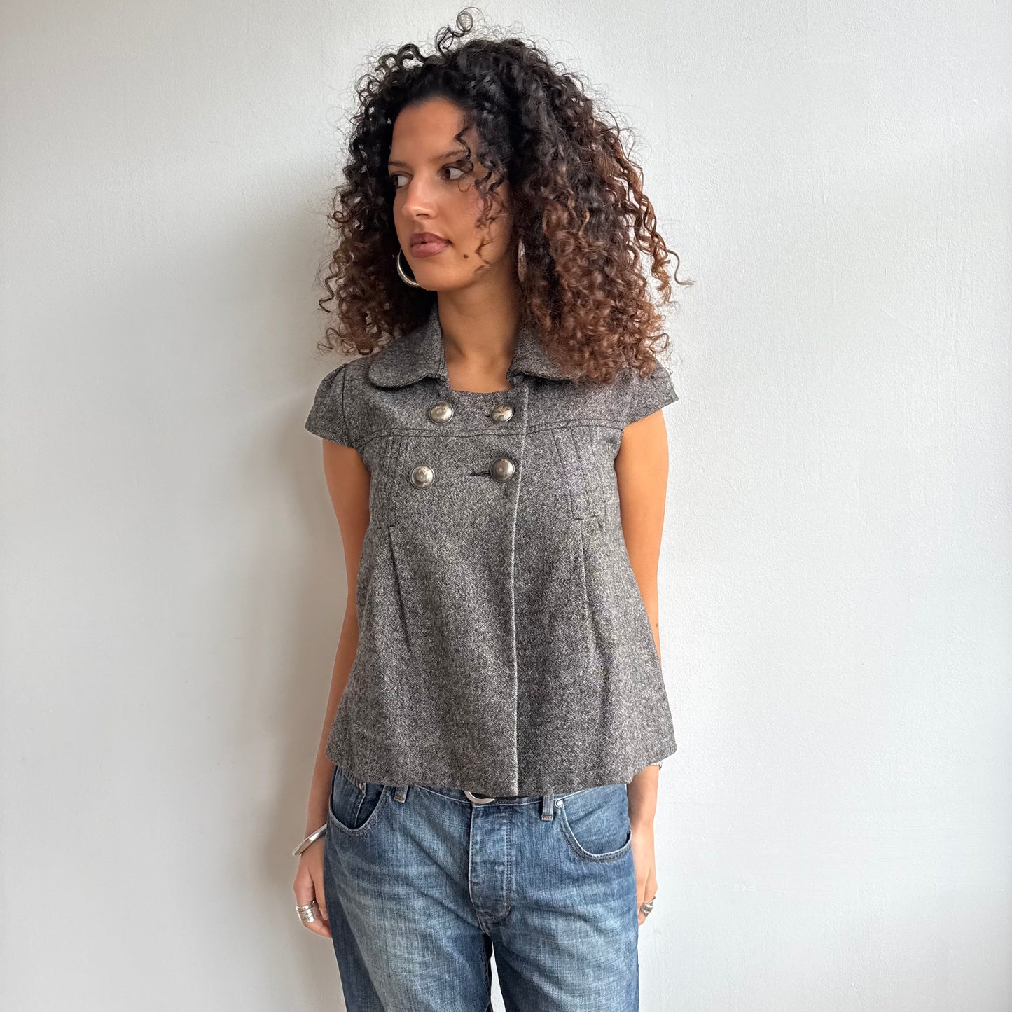 Grey tweed peacoat - Size S