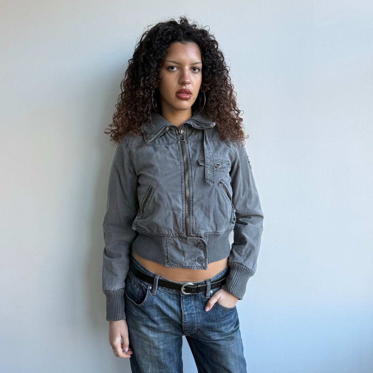Grey buckle neck bomber - Size S/M