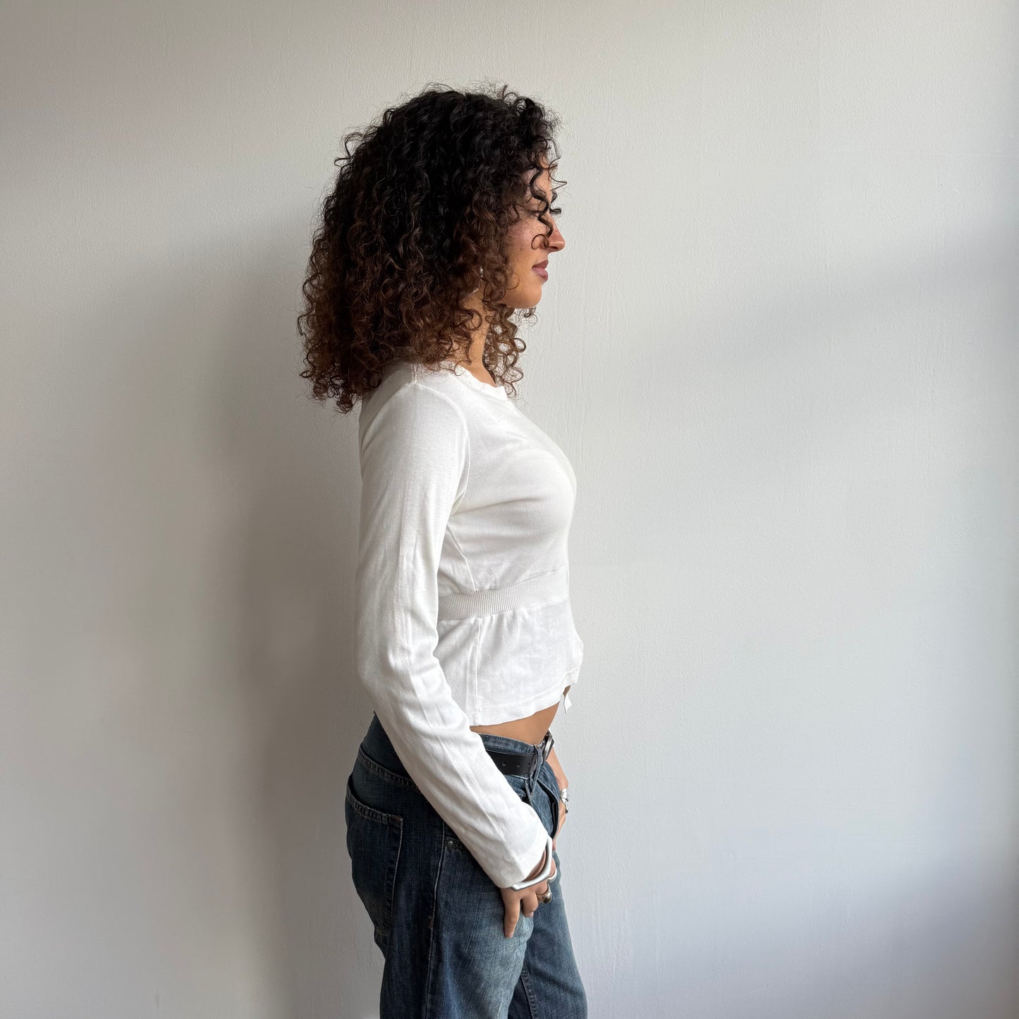 Cream patchwork long sleeve top - Size S