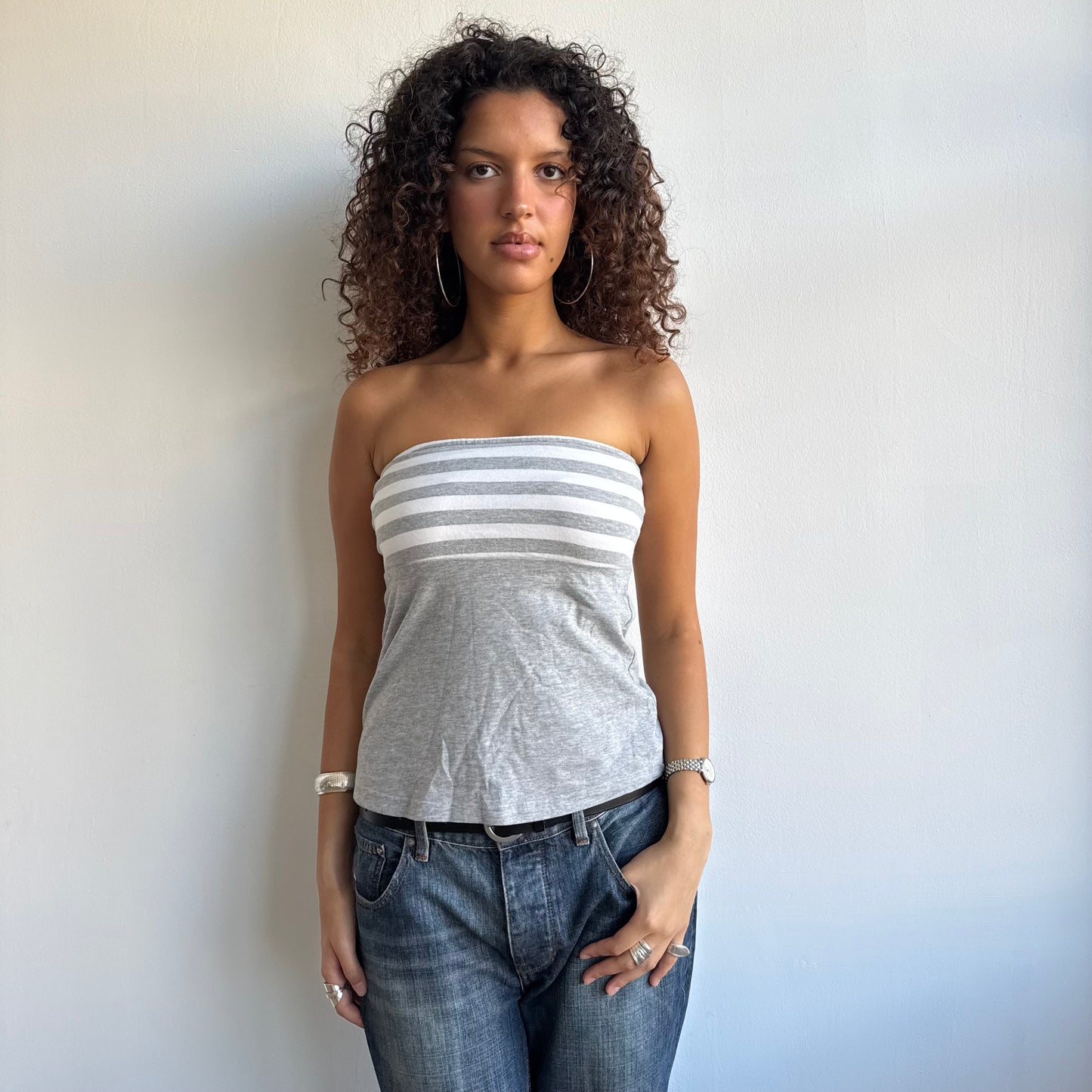 Grey and white striped bandeau - Size M