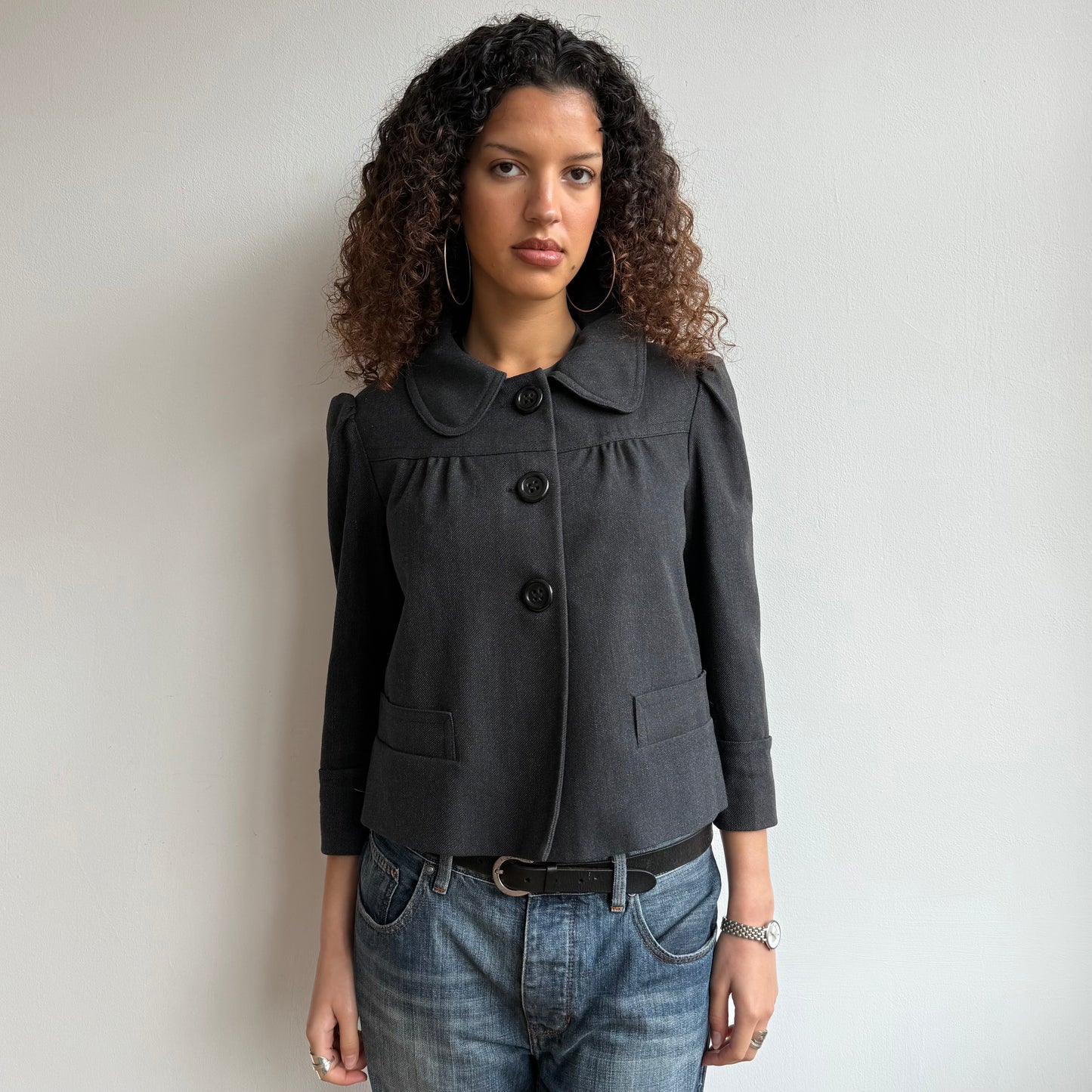 Grey 3/4 sleeve peacoat - Size M