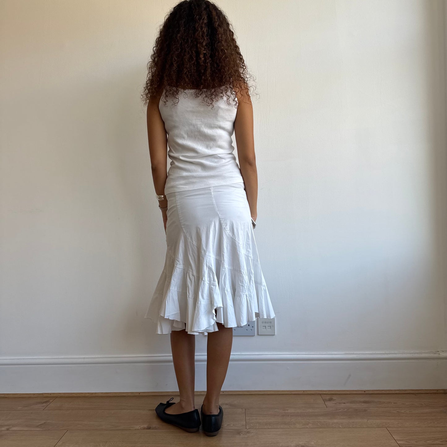 White ruffled midi skirt - Size S