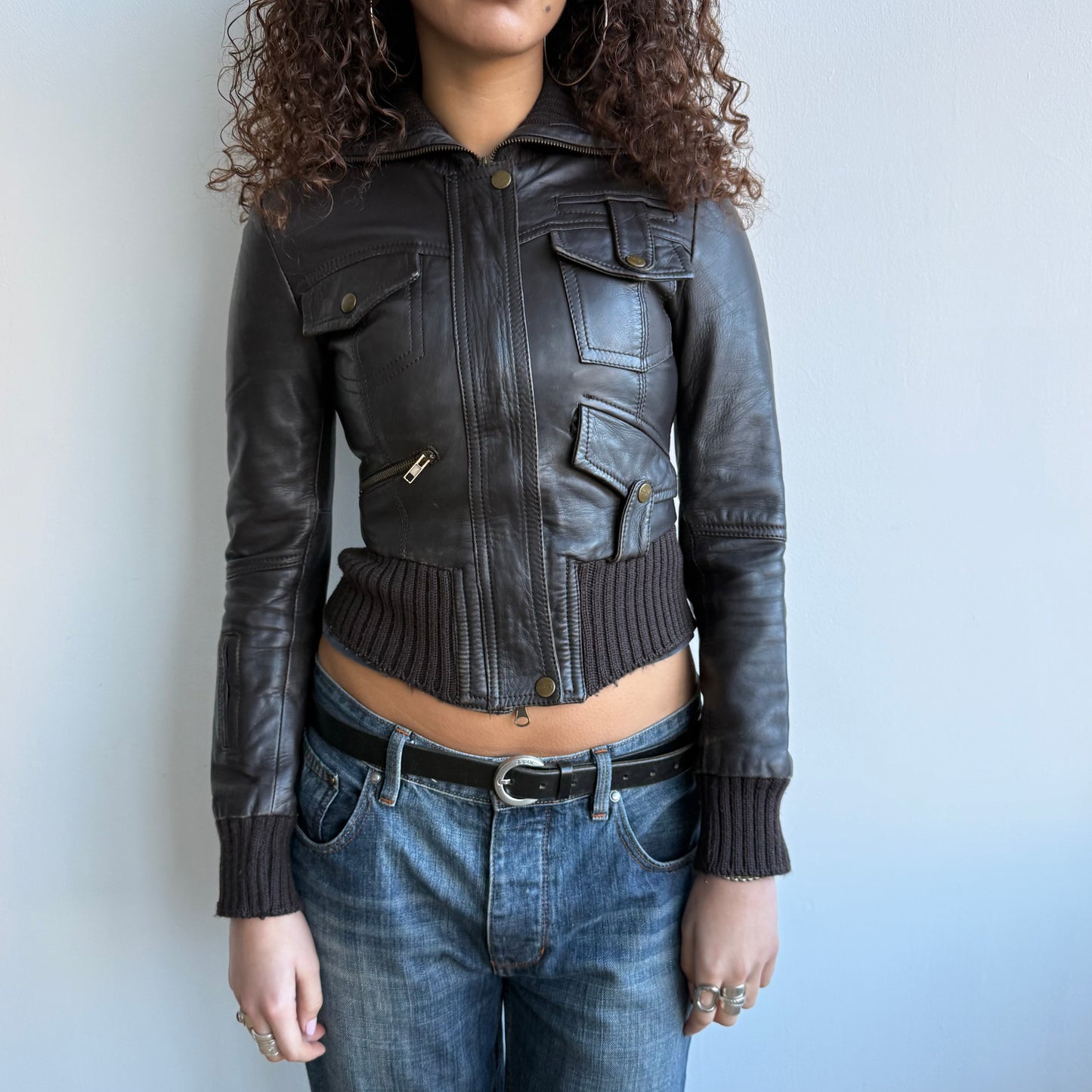 Brown leather corset jacket - Size XS