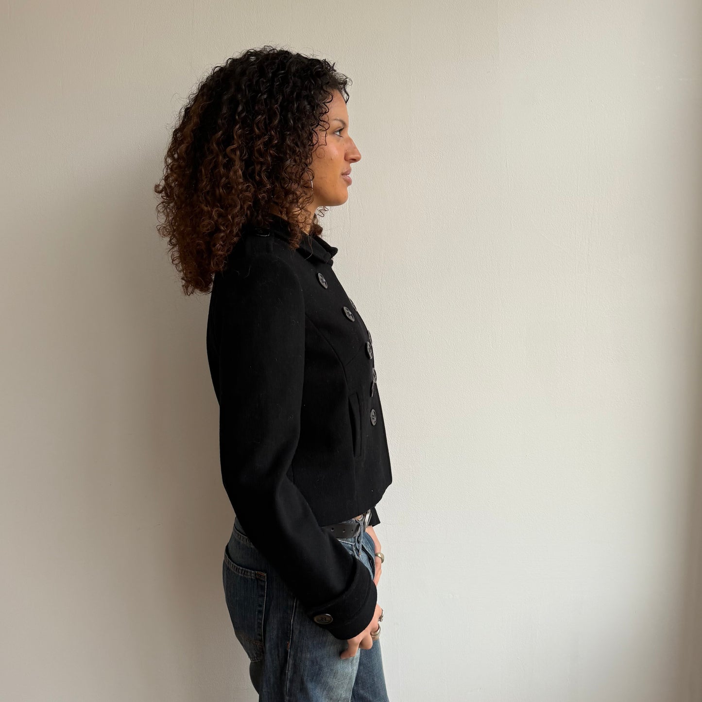 Black v-button peacoat - Size S