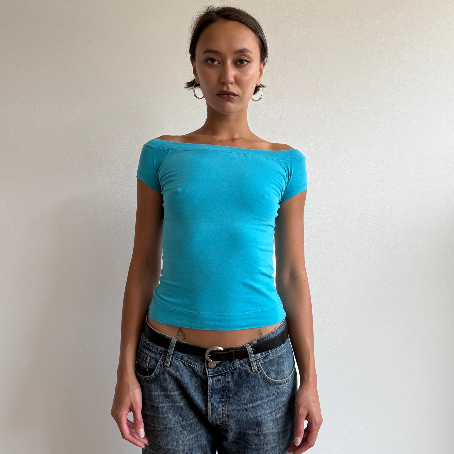 Blue bardot top - Size S