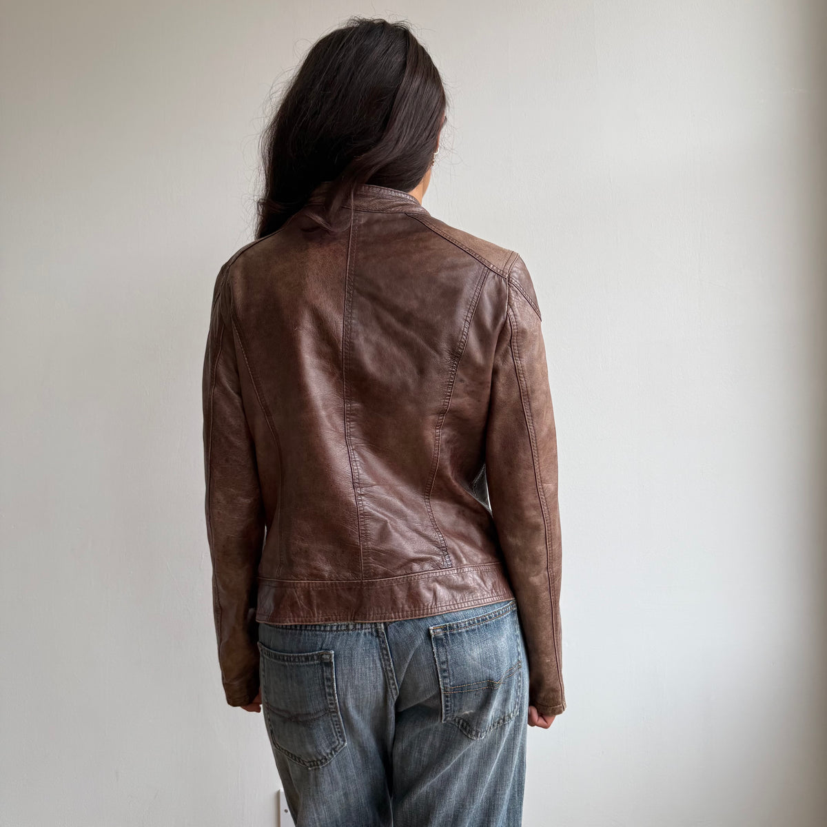 Brown leather motocross jacket - Size M