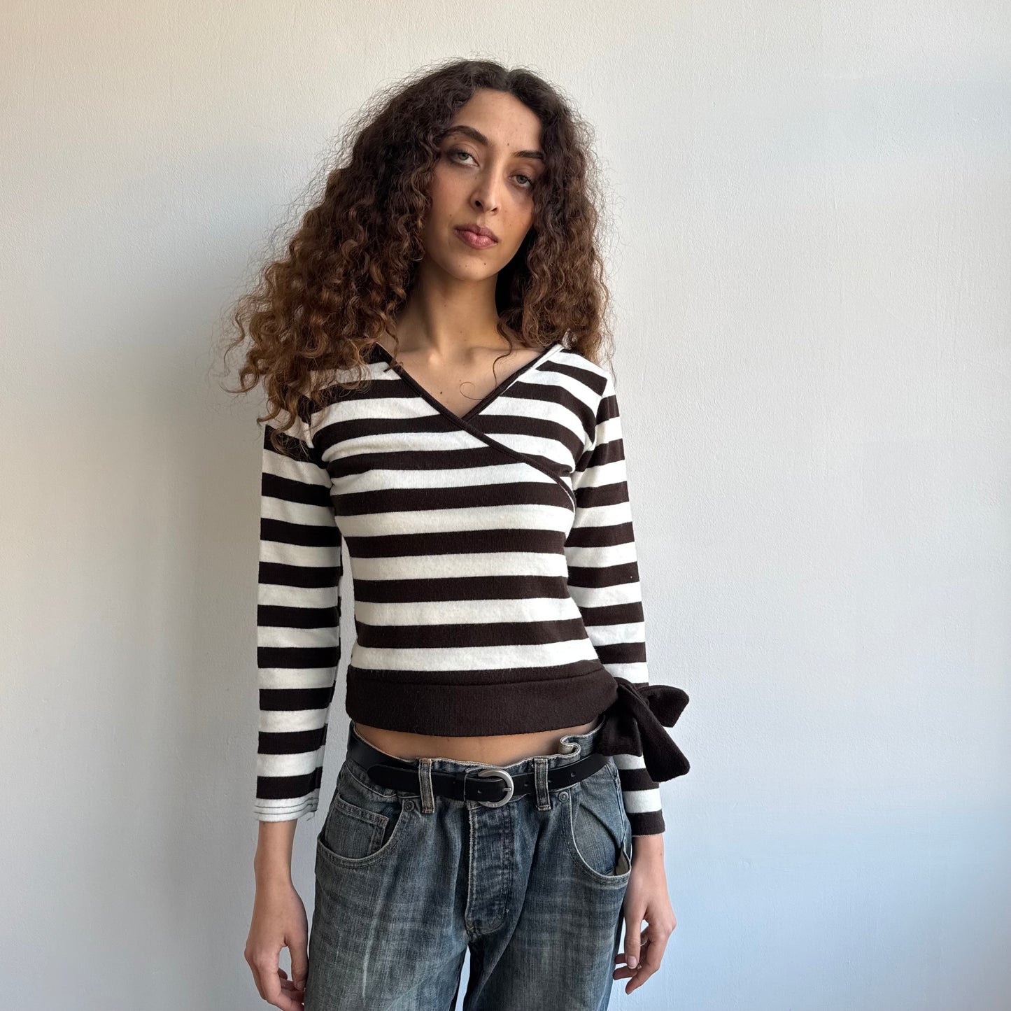 Brown + cream wrap jumper - Size S/M