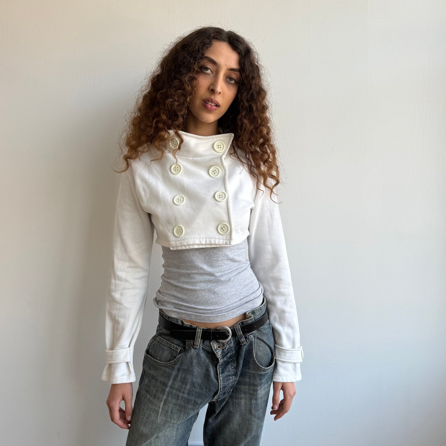 White cropped peacoat jumper - Size M